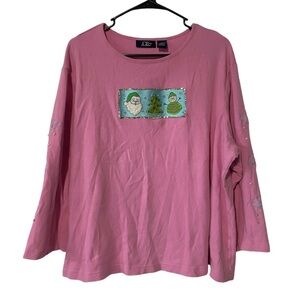 C.B. Casual Pink Christmas Graphic Cotton Long Sleeve Top